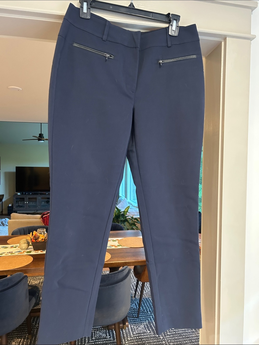 Ann Taylor Dark Navy Slim Ankle Zip-Pocket Trousers